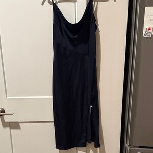 Elegant Navy cowl neck Sleeveless Dress